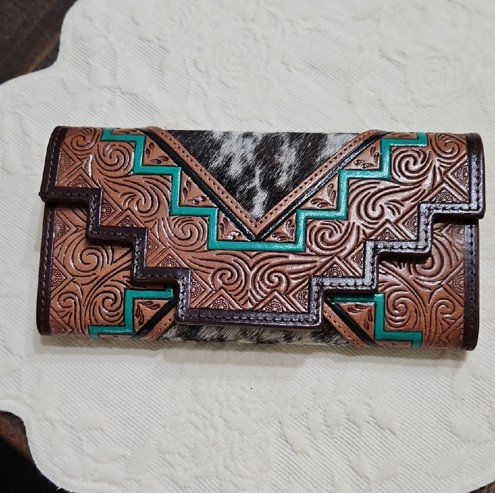 Haute Southern Hide Artisan Brown and Teal Women's Wallet